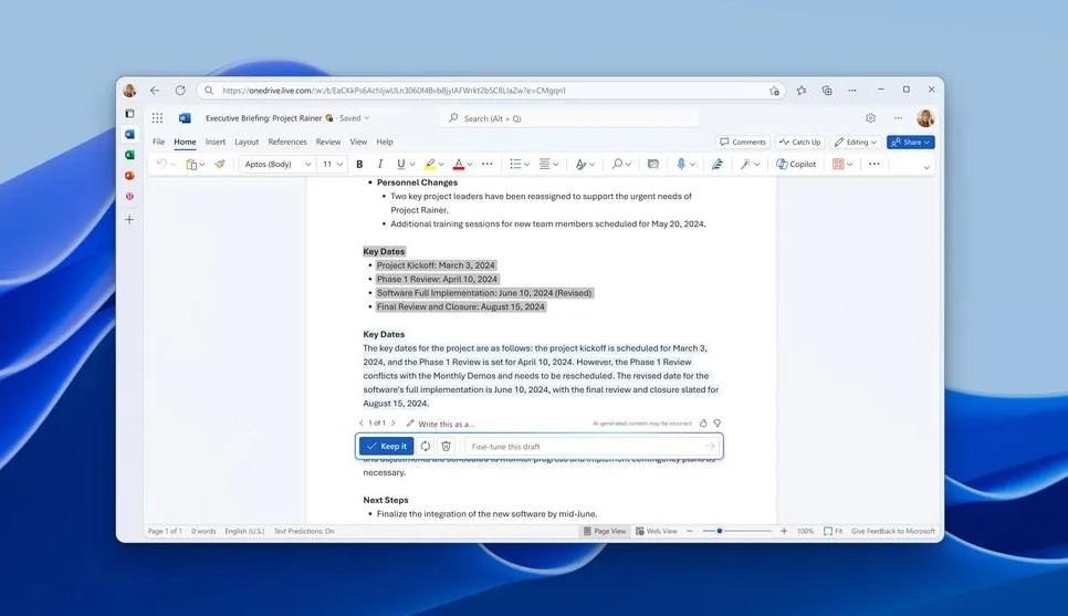 微軟Word「Draft with Copilot」功能大升級：智慧改寫、擴充與多國語言轉換
