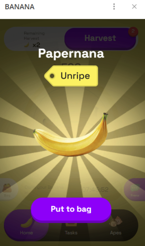 The Banana Game：一款“零成本+賺U”的TG小遊戲