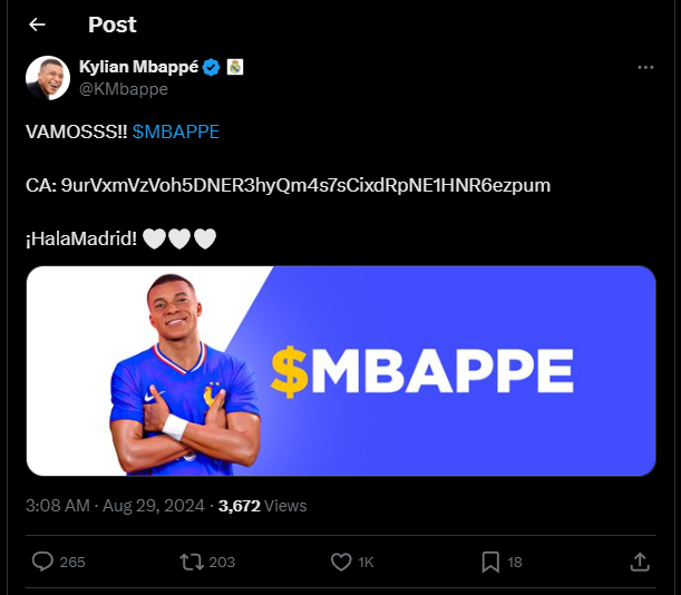 姆巴佩 X 帳號被駭！迷因幣 $MBAPPE 短短數分鐘內暴漲暴跌，投資者狂賺或慘賠百萬