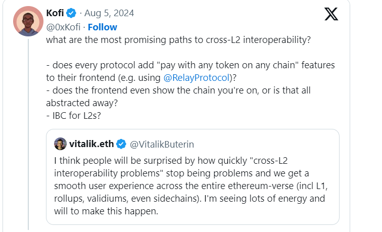 Vitalik Buterin 公布以太坊Layer-2互操作性路线圖：實現無縫用戶體驗