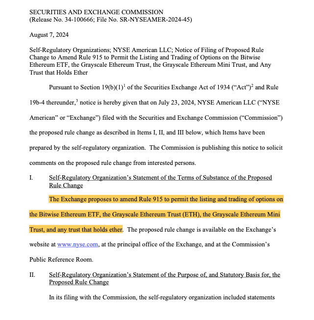 Grayscale、Bitwise 和 NYSE American 申請上市三隻以太坊ETF期權