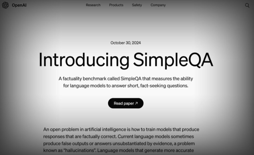 OpenAI推出SimpleQA基準，專門研究AI模型“胡言亂語”